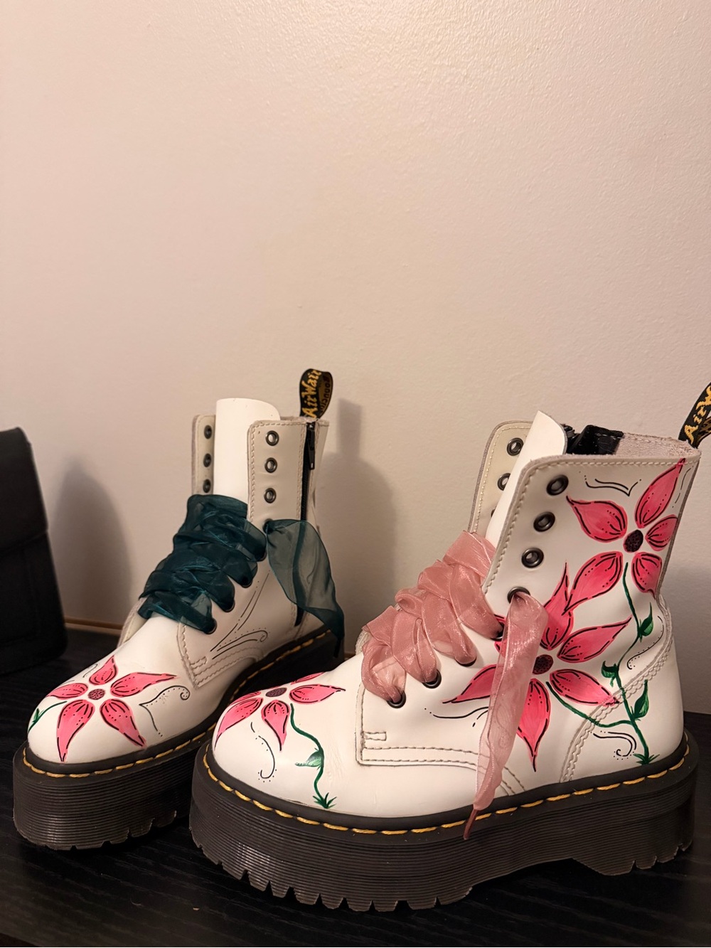 Custom Platform White Floral Dr. Martens Boots